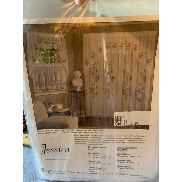 Jessica Tailored Swag Curtains 60" x 38" White Rose Embroidered By Lorraine Home - Picture 6 of 6